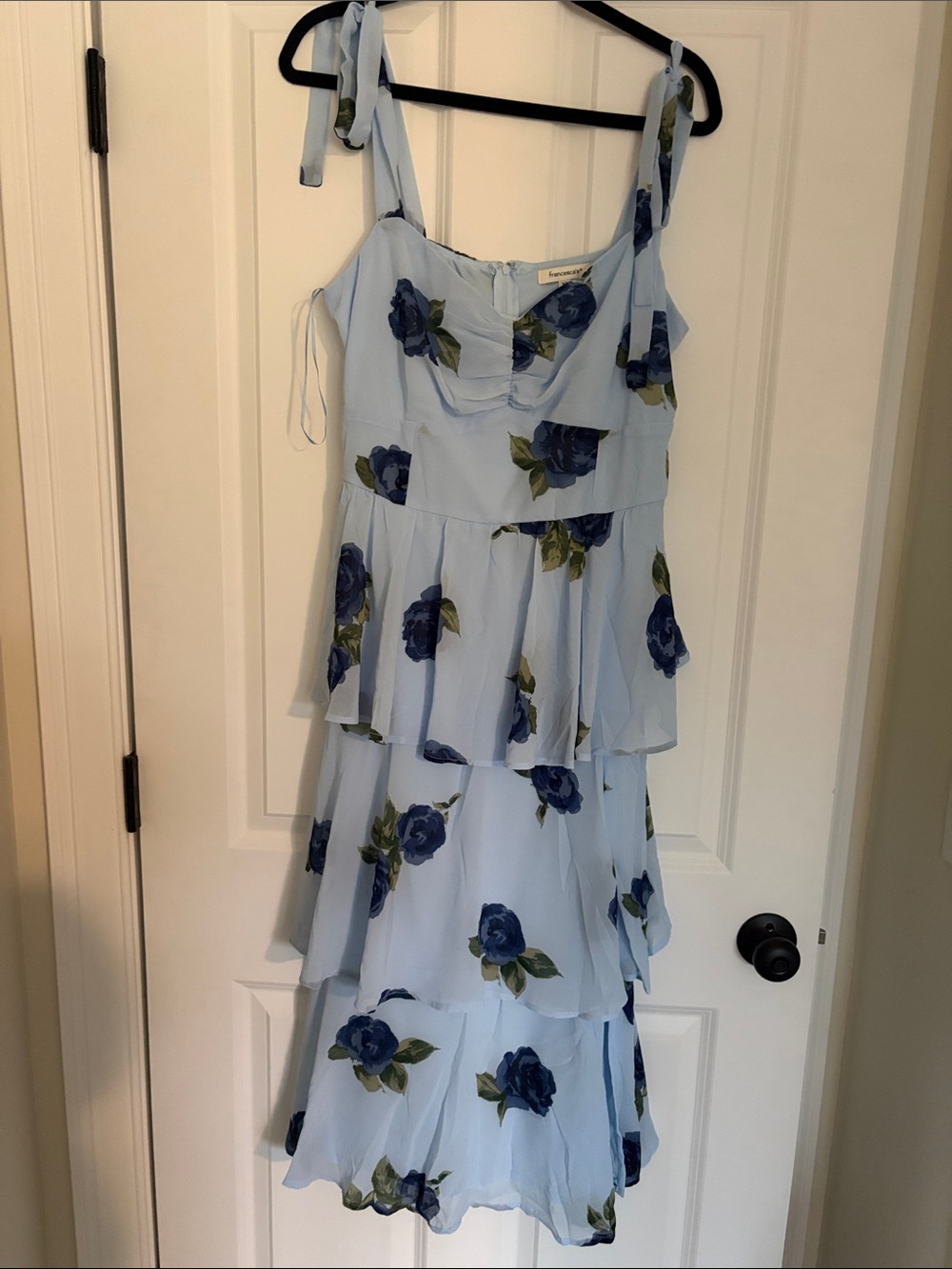 Francesca's Collections Light Blue Floral Tiered Midi Dress